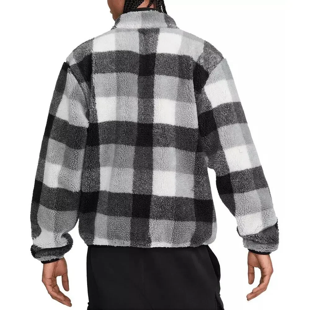 Nike Men's Club Winterized Black Plaid Fleece 1/2 Zip Jacket